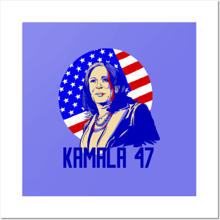 president kamala harris 47 american flag Posters and Art